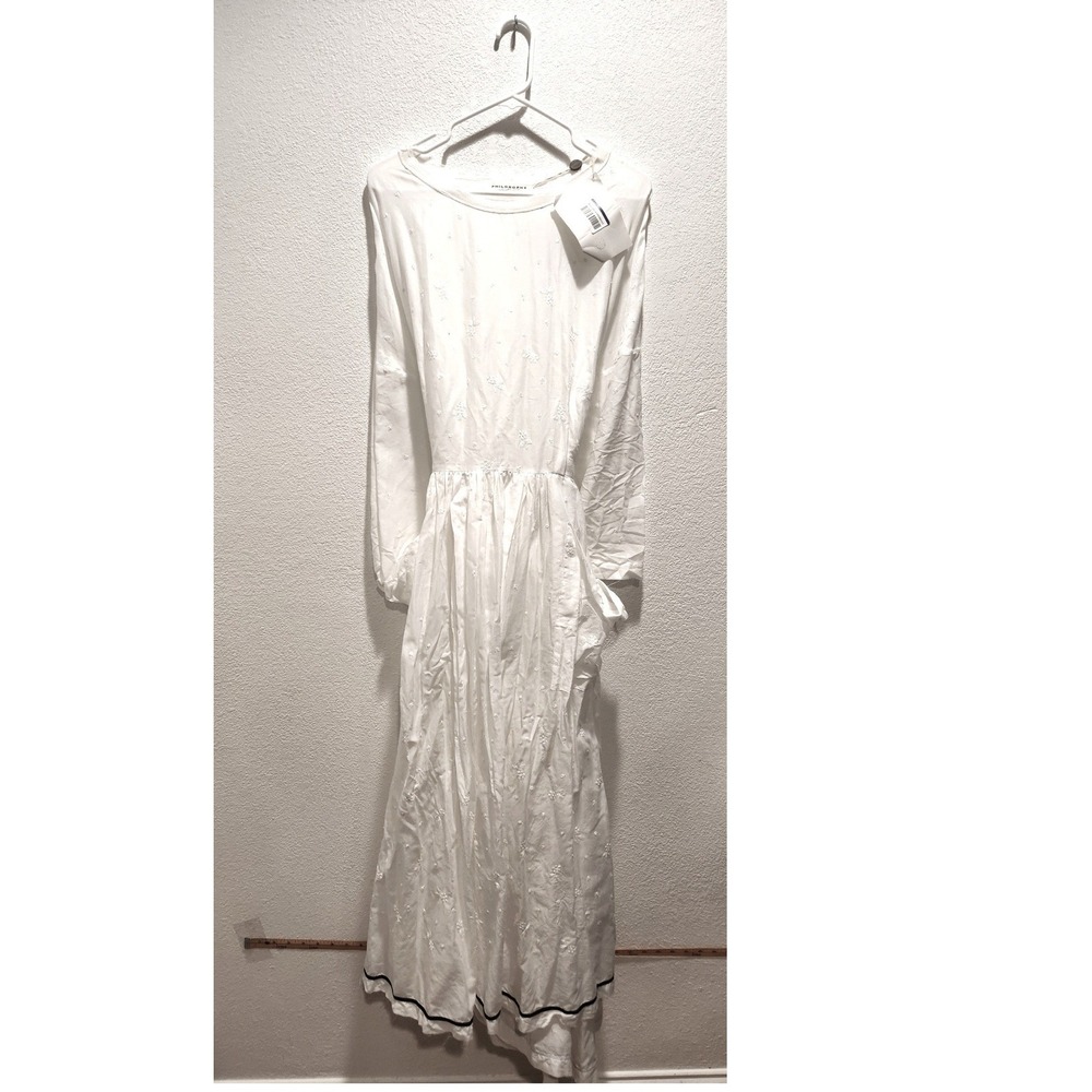 Philosophy di Lorenzo Serafini White Embroidered Cotton‎ Midi Dress IT 42 US 6